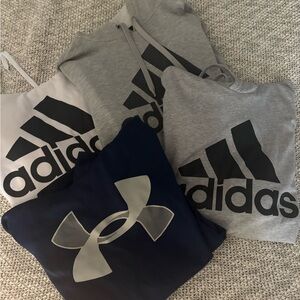 Men’s Adidas & Under Armour Logo Sweatshirt Bundle - Gray, Navy, White. Small.